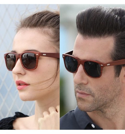 Square Wood Sunglasses for Men Women Vintage Real Wooden Arms Glasses - Brown - CN18445O9HH $14.91