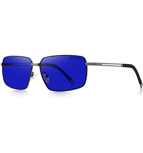 Square Men Polarized Sunglasses Outdoor Fishing Vintage Rectangular Driving Sunglasses - Black Gray&blue - CQ18A37OQE9 $45.57