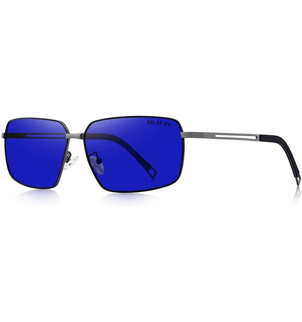 Square Men Polarized Sunglasses Outdoor Fishing Vintage Rectangular Driving Sunglasses - Black Gray&blue - CQ18A37OQE9 $21.73