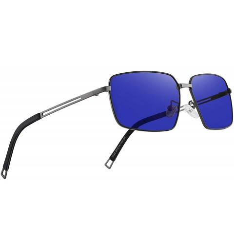 Square Men Polarized Sunglasses Outdoor Fishing Vintage Rectangular Driving Sunglasses - Black Gray&blue - CQ18A37OQE9 $21.73