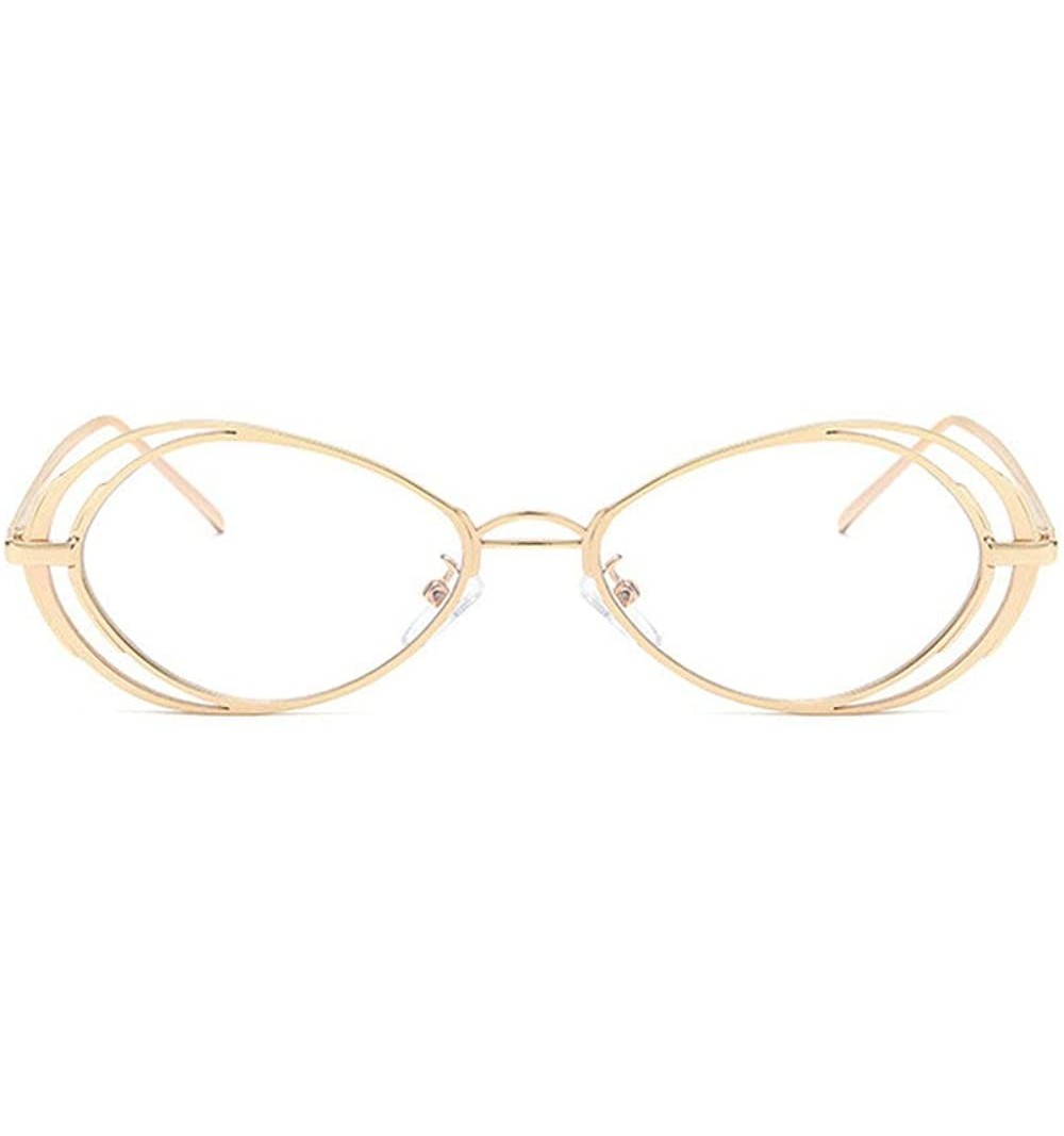 Oval Punk Style Hollow Sunglasses Women Metal Glasses Cat Retro Small Oval Men Sunglasses - Gold Transparent - CG18YESX9CK $1...