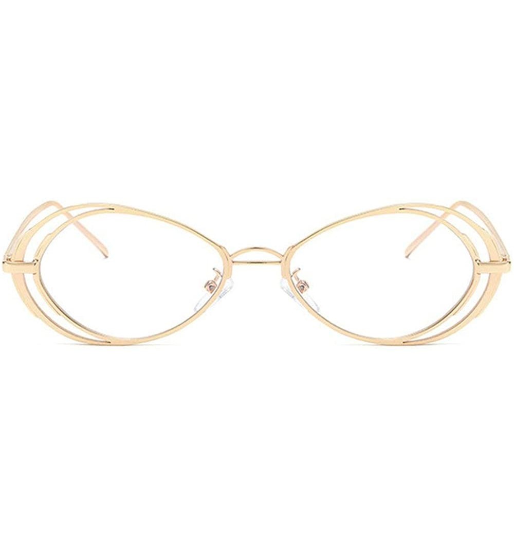 Oval Punk Style Hollow Sunglasses Women Metal Glasses Cat Retro Small Oval Men Sunglasses - Gold Transparent - CG18YESX9CK $1...