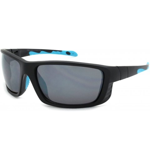 Sport Men's Full Frame Sports Sunglasses with Flash Mirror Lenses 570058/FM - Matte Black/Blue - C01271CD3L9 $19.90