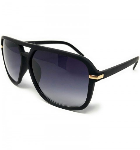 Sport Adult Size 70's Style Plastic Aviator Sunglasses - Black Rubberized- Smoke - CQ195CQQU4M $21.20