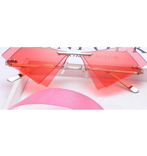 Rimless Women Fashion Sunglasses Double Triangular Ocean Slice Sunglasses With Case UV400 Protection - CL18XD8ARD9 $16.94