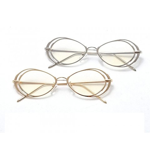 Oval Punk Style Hollow Sunglasses Women Metal Glasses Cat Retro Small Oval Men Sunglasses - Gold Transparent - CG18YESX9CK $1...