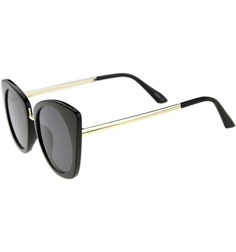 Cat Eye Women's Bold Frame Metal Temple Flat Lens Round Cat Eye Sunglasses 52mm - Black-gold / Smoke - C712KUKKZNN $9.59