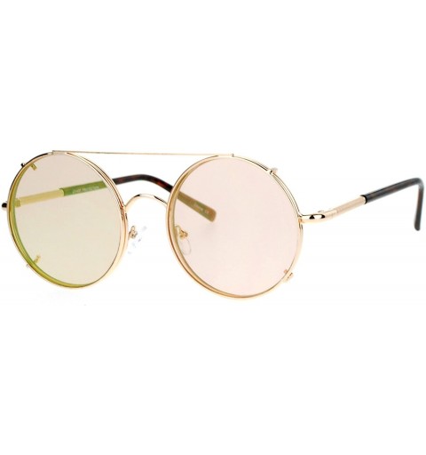 Round Metal Round Circle Lens Detachable Clip On Sunglasses - Gold Peach - CB12G7GVXGR $10.19