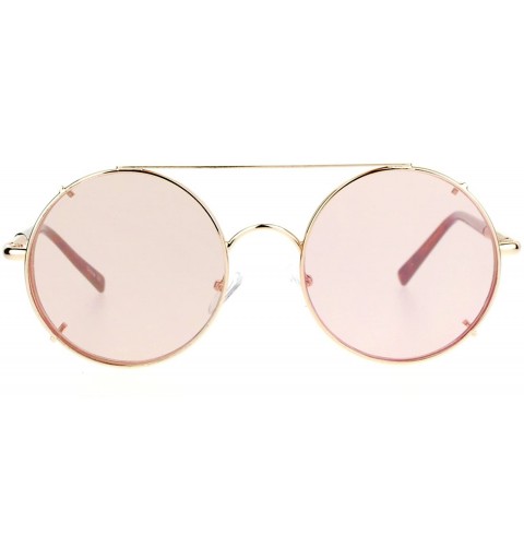 Round Metal Round Circle Lens Detachable Clip On Sunglasses - Gold Peach - CB12G7GVXGR $10.19