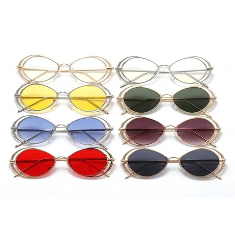 Oval Punk Style Hollow Sunglasses Women Metal Glasses Cat Retro Small Oval Men Sunglasses - Gold Transparent - CG18YESX9CK $1...