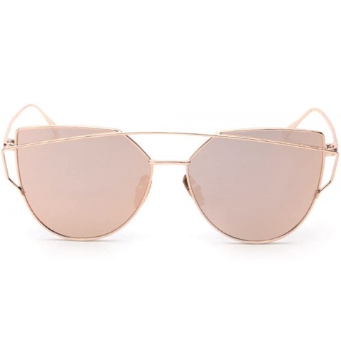 Round Fashion Twin-Beams Classic Women Metal Frame Mirror Sunglasses Cat Eye Glasses - Rose Gold - CO18UOE3QOE $10.93