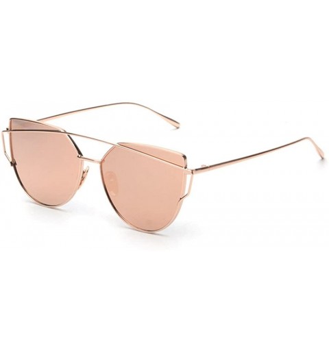 Round Fashion Twin-Beams Classic Women Metal Frame Mirror Sunglasses Cat Eye Glasses - Rose Gold - CO18UOE3QOE $10.93