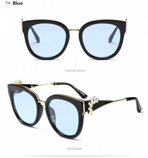 Semi-rimless Designer Crystal Diamond Women Sunglasses Rhinestone Oversized Fashion - Blue - CB188ULHQQL $12.85