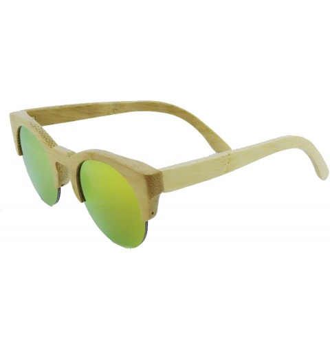 Semi-rimless Retro Wood Sunglasses Semi-rimless Mirrored Lens Glasses with Bamboo Case - Z6017 (bamboo nature-gold) - CL11QJ1...
