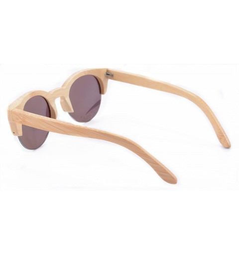Semi-rimless Retro Wood Sunglasses Semi-rimless Mirrored Lens Glasses with Bamboo Case - Z6017 (bamboo nature-gold) - CL11QJ1...