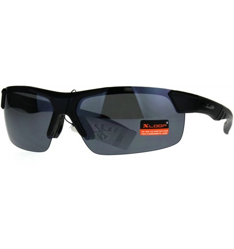 Wrap Xloop Sunglasses Mens Wrap Half Rim Sports Fashion Light Weight UV 400 - Black - C81802NOM5R $12.37