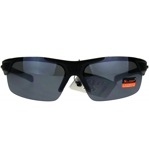 Wrap Xloop Sunglasses Mens Wrap Half Rim Sports Fashion Light Weight UV 400 - Black - C81802NOM5R $12.37