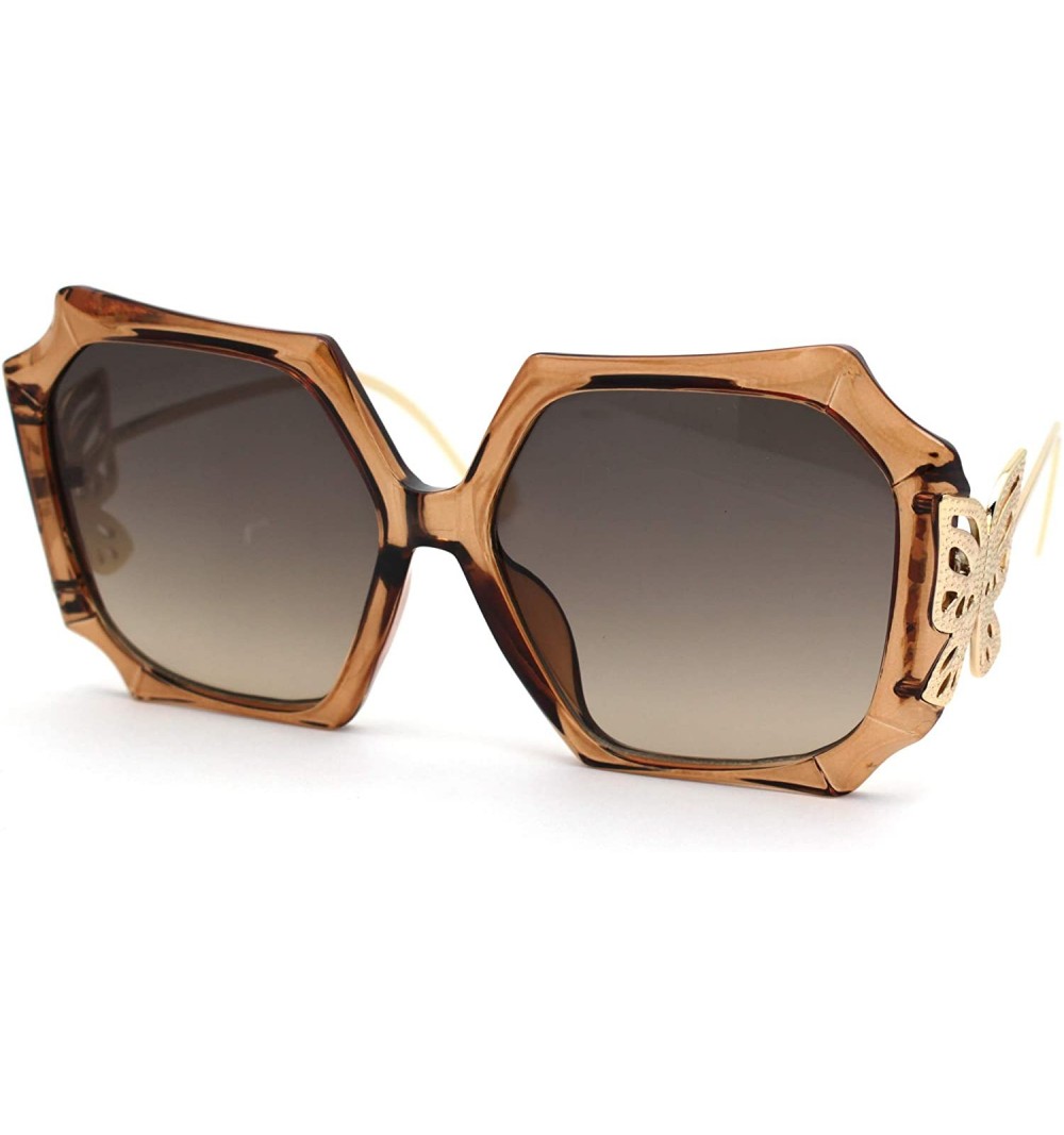 Butterfly Womens Octagonal Thick Plastic Butterfly Jewel Hinge Sunglasses - Beige Gold Brown - CX193GORXM2 $15.46