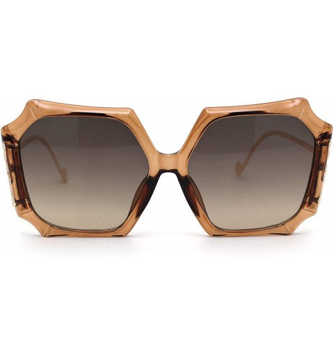 Butterfly Womens Octagonal Thick Plastic Butterfly Jewel Hinge Sunglasses - Beige Gold Brown - CX193GORXM2 $15.46
