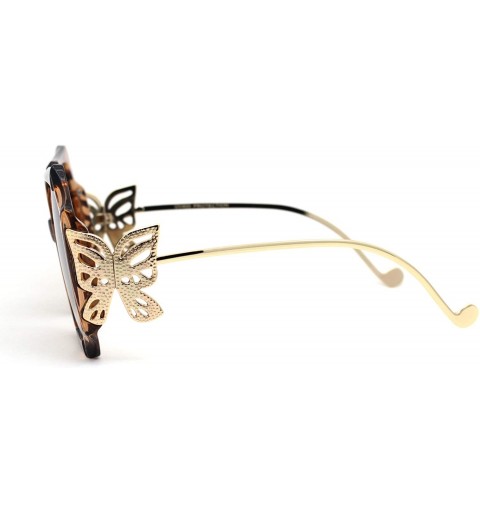 Butterfly Womens Octagonal Thick Plastic Butterfly Jewel Hinge Sunglasses - Beige Gold Brown - CX193GORXM2 $15.46